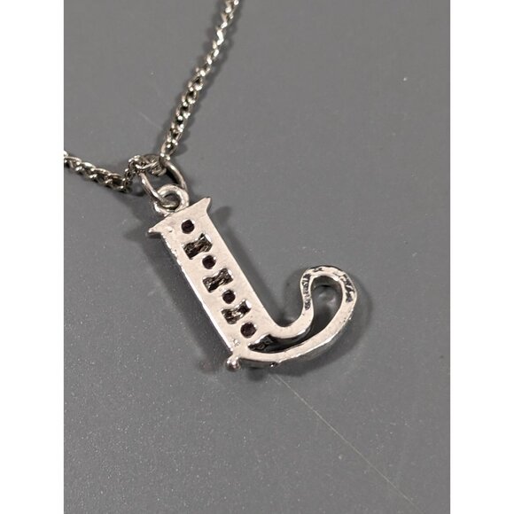 Pink Rhinestone Birthstone Initial Letter J Pendant Silver Tone Retro Necklace - Picture 8 of 9